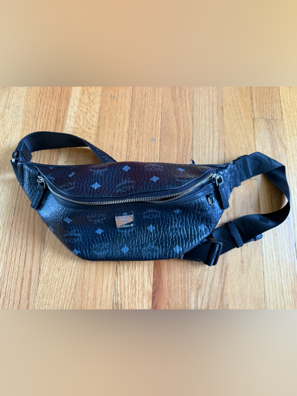 MCM Black Monogram Leather Belt Bag